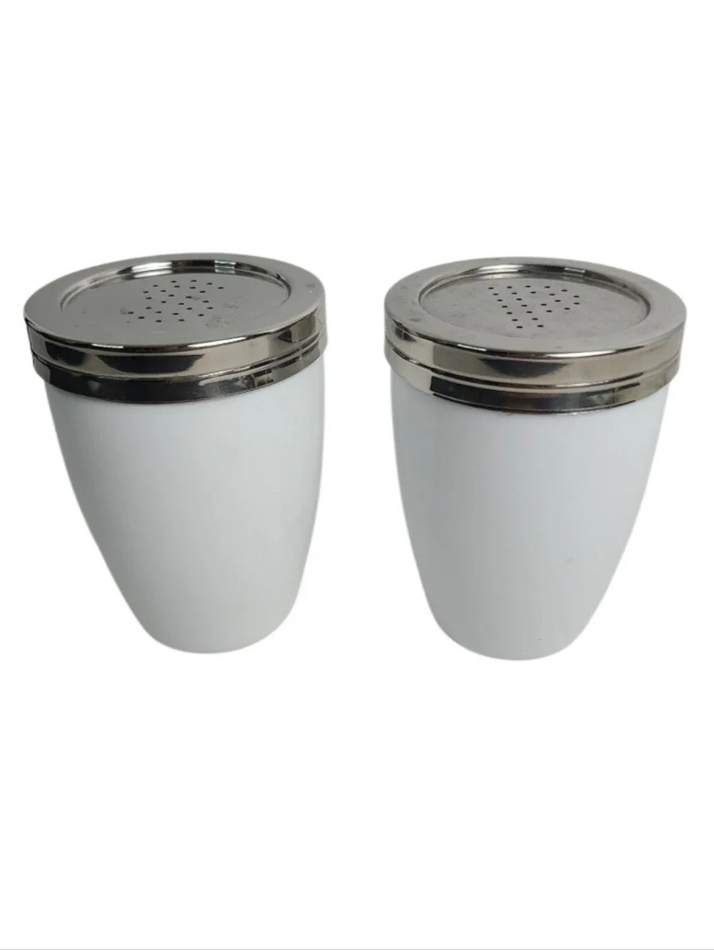 Crate And Barrel White and Silver Salt & Pepper Shaker Set - Home Accents